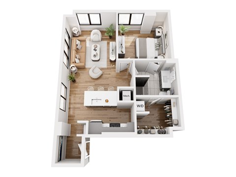 Floor plan for 1 bed, 1 bath, 822 sqft